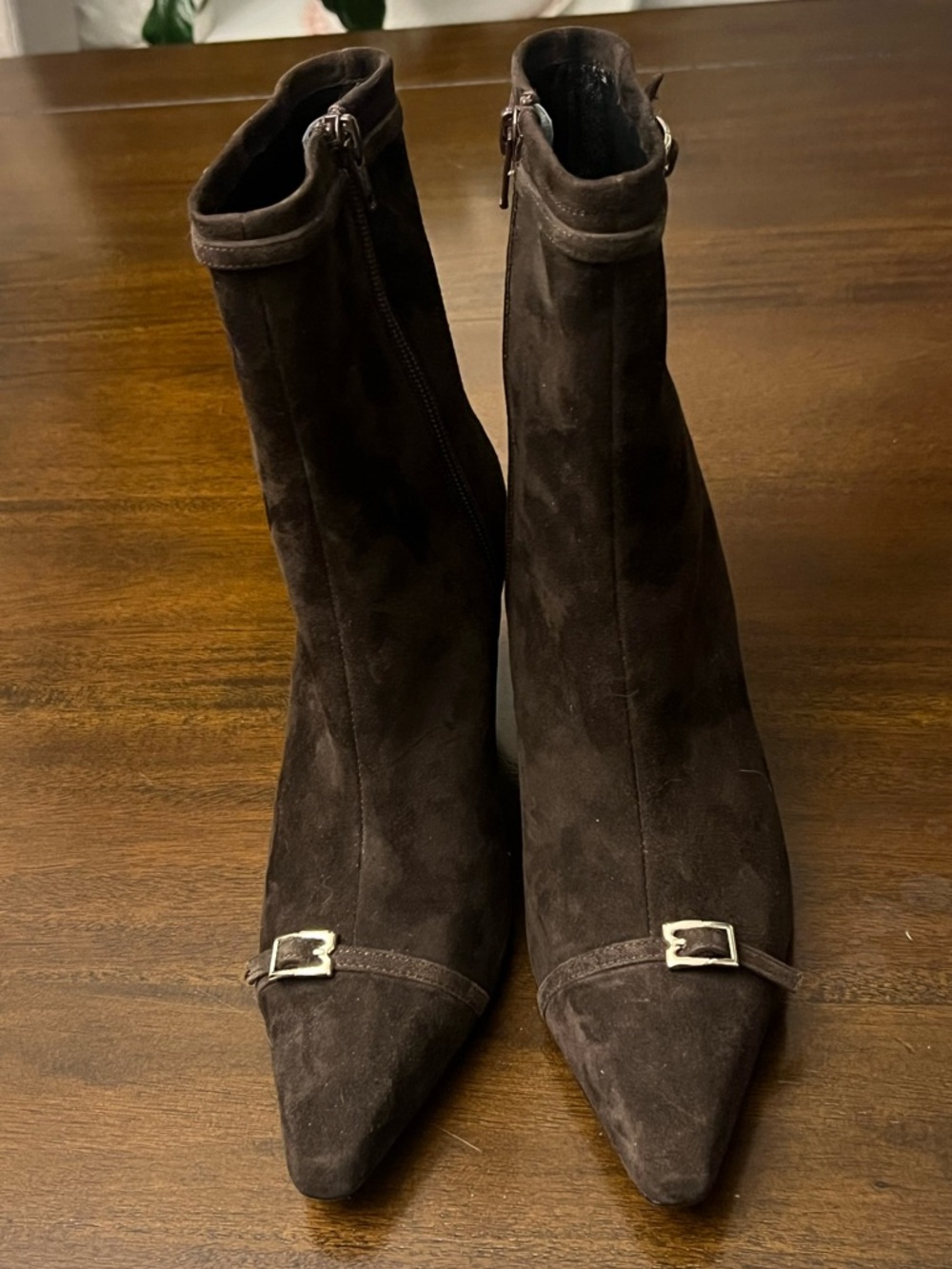 Bruno Magli Brown Suede Pointed Toe Ankle Boots